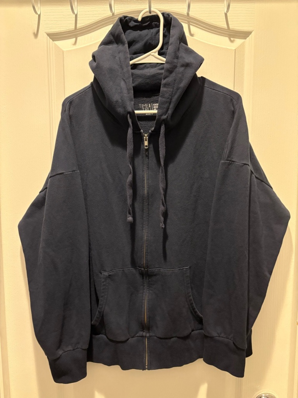 Time And Tru Womens Blue Cotton Blend Zip Up Hooded Sweatshirt